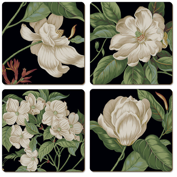 Hardboard Coasters Colonial Williamsburg  "Garden Images" in Black