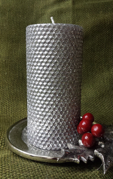 Candles 3"x 6" Silver Metallic Pillar by Oak Forest Designs