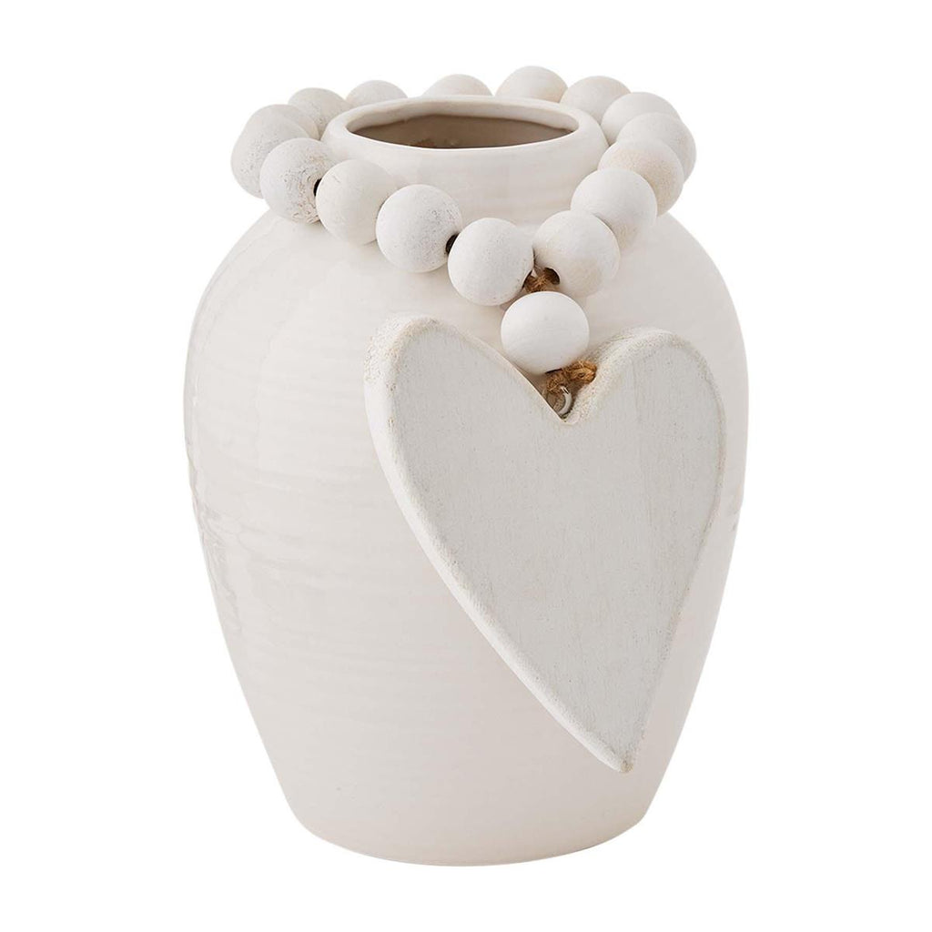 White Beaded Stoneware Vase with Heart by Mud Pie.