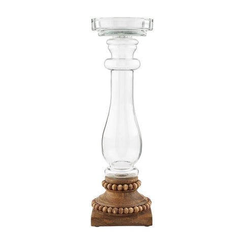 Glass & Beaded Wood Candlesticks-Medium size