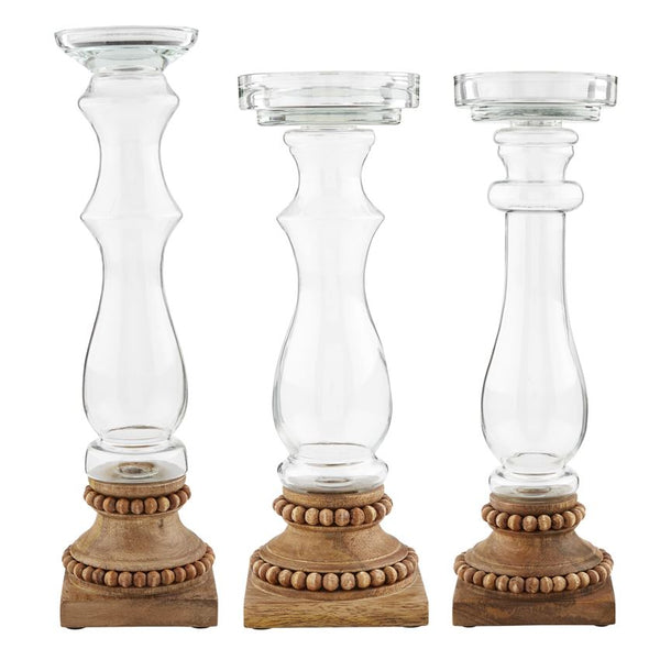 Glass & Beaded Wood Candlesticks "Large size" by Mud Pie