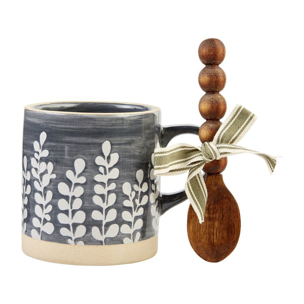 LEAF MUG & SPOON SET in Green . By MUD PIE