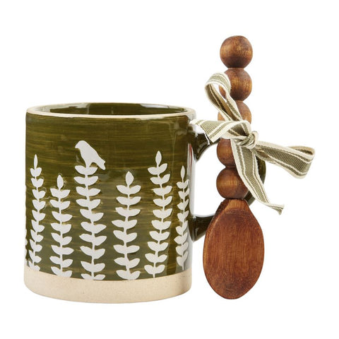 LEAF MUG & SPOON SET in Green . By MUD PIE