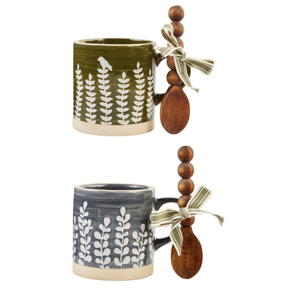 LEAF MUG & SPOON SET in Green . By MUD PIE