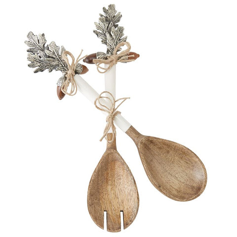 Enamel & Wood Acorns Salad Servers