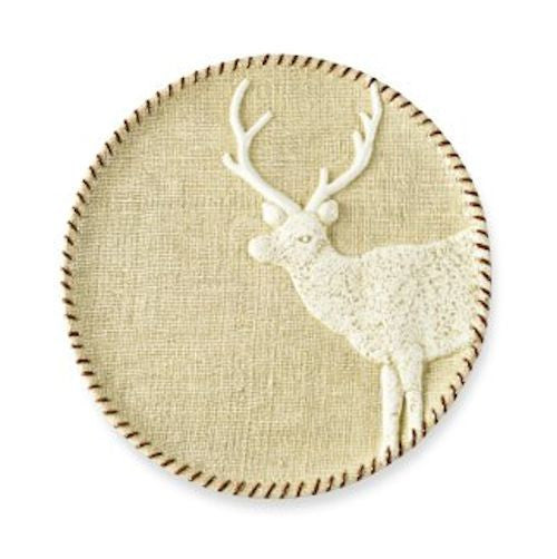 Ceramic Round Platter "Deer with Burlap texture" Mud Pie