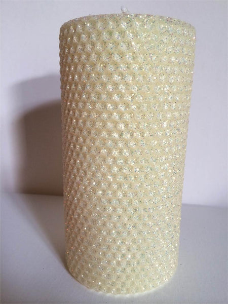 Candles Classic Glitter 3"x 6" Pillar " Butter" by Oak Forest Design