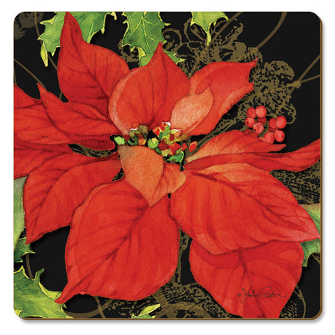 Coasters "Poinsettias on Black" Cork Back