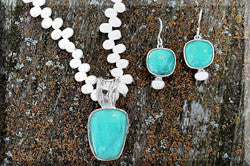 Set of Amazonite Sterling Silver Necklace & Earrings
