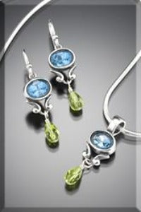 Sterling Silver Blue Topaz Set of Earrings & Necklace